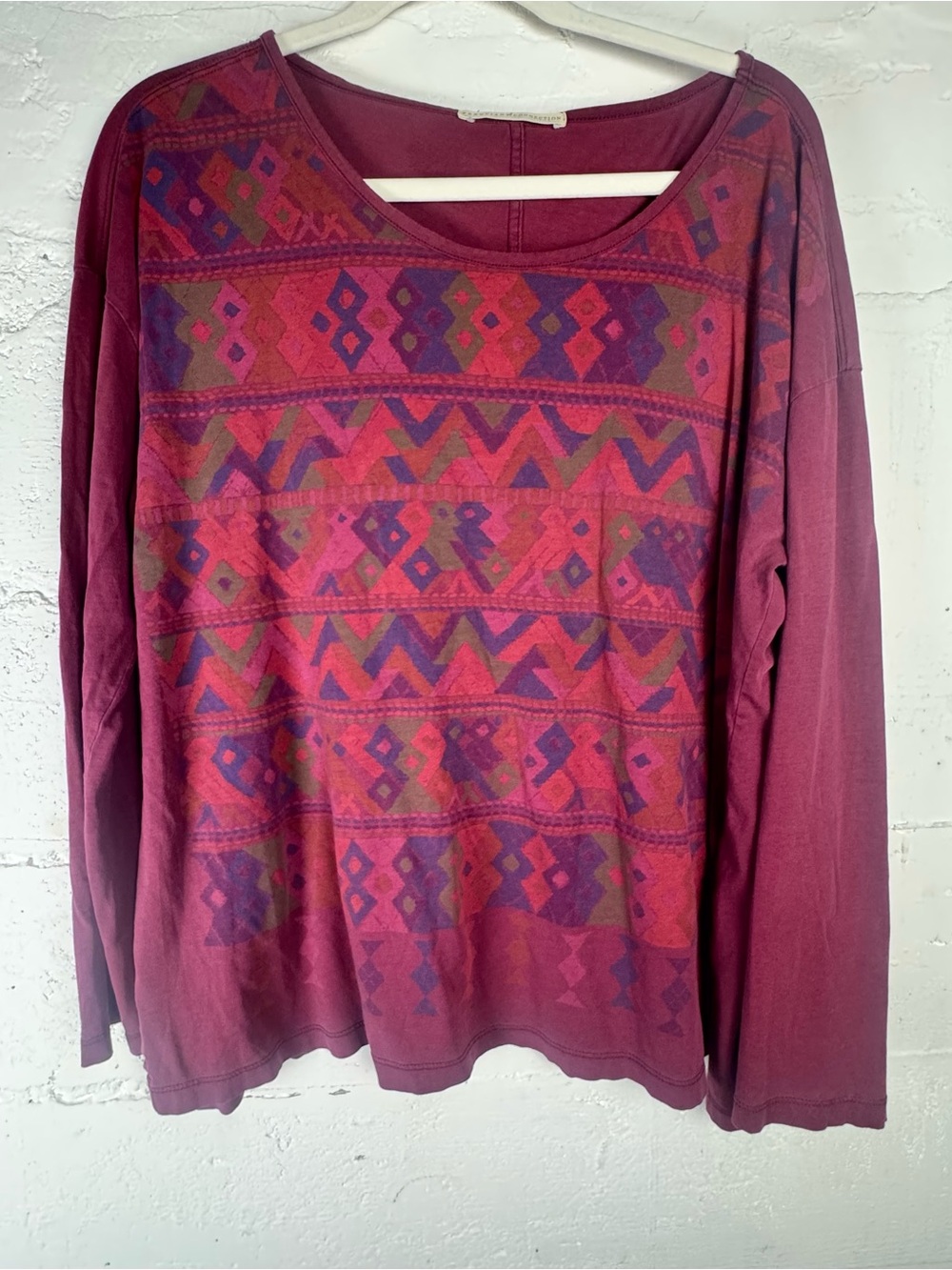 Peruvian Connection Top Womens Aztec Tribal Pima Cotton Long Sleeve M L indie